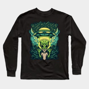 Bearded Hipster Surf Alien | Shaka Hang Loose Gesture UFO Long Sleeve T-Shirt